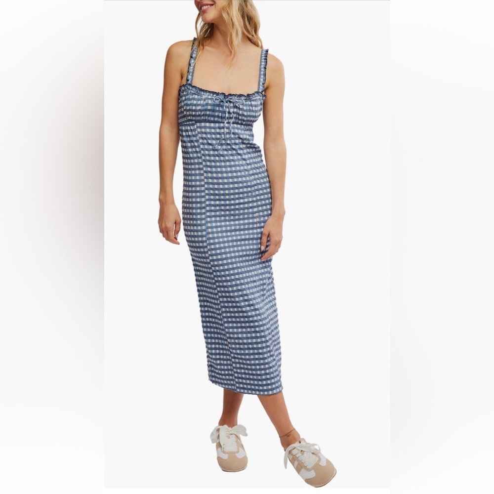 NWT Free People Lucinda Stretch Cotton Dress - Gingham Check - Sz Large - Picture 11 of 12